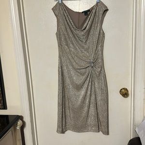 NWOT BEAUTIFUL LAUREN RALPH LAUREN WOMEN METALLIC GOLD SILVER MIDI DRESS…